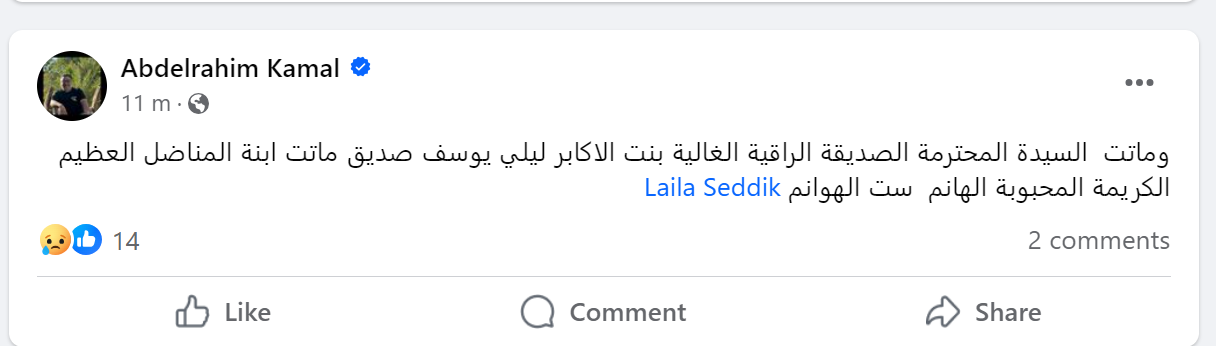 عبد الرحيم كمال ينعى ليلى صديق عبد الرحيم كمال ينعى ليلى صديق