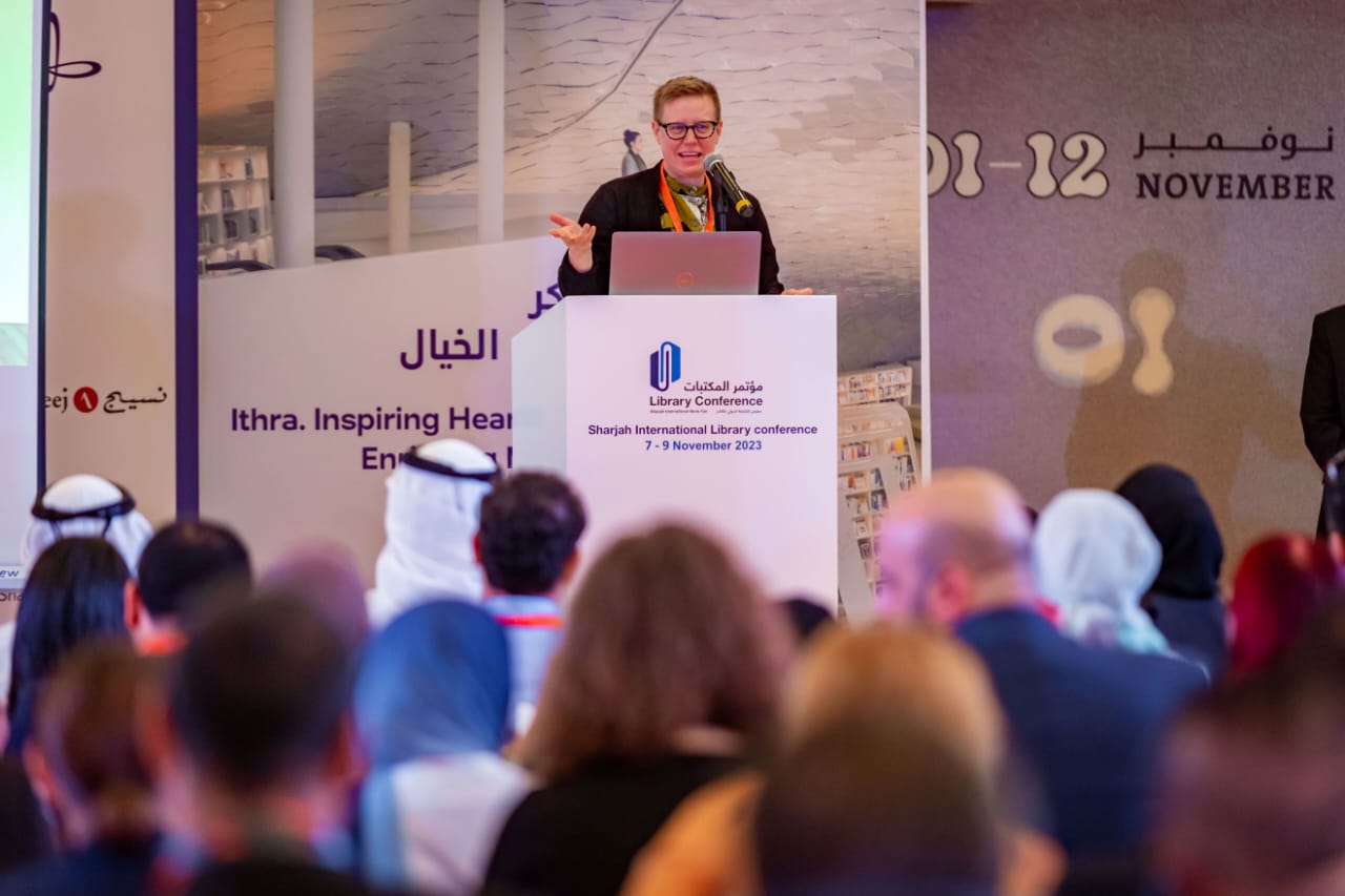 المتحدثون خلال انطلاق فعاليات مؤتمر الشارقة الدولي للمكتبات 2023