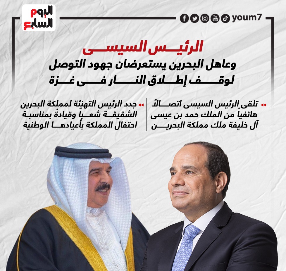الرئيس السيسى وعاهل البحرين يستعرضان جهود التوصل لوقف إطلاق النار فى غزة
