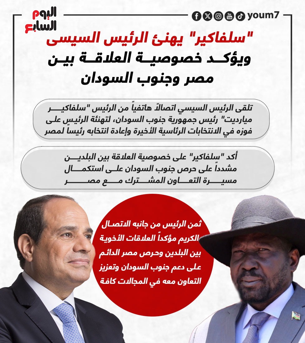 سلفاكير يهنئ الرئيس السيسى ويؤكد خصوصية العلاقة بين مصر وجنوب السودان