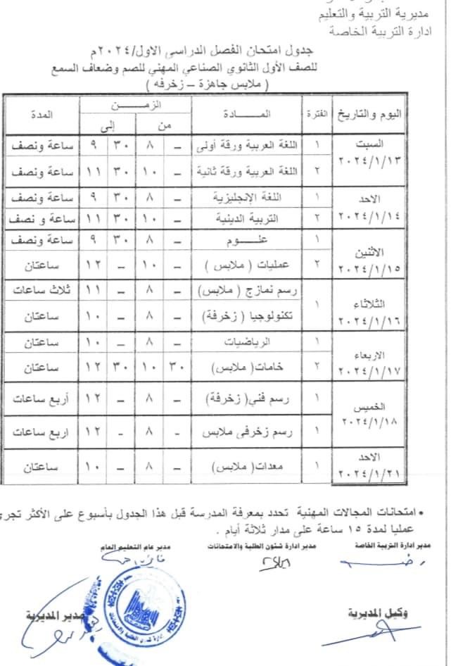 جداول امتحانات الصفوف المختلفة بمديرية التربية والتعليم بالبحر الأحمر (16)