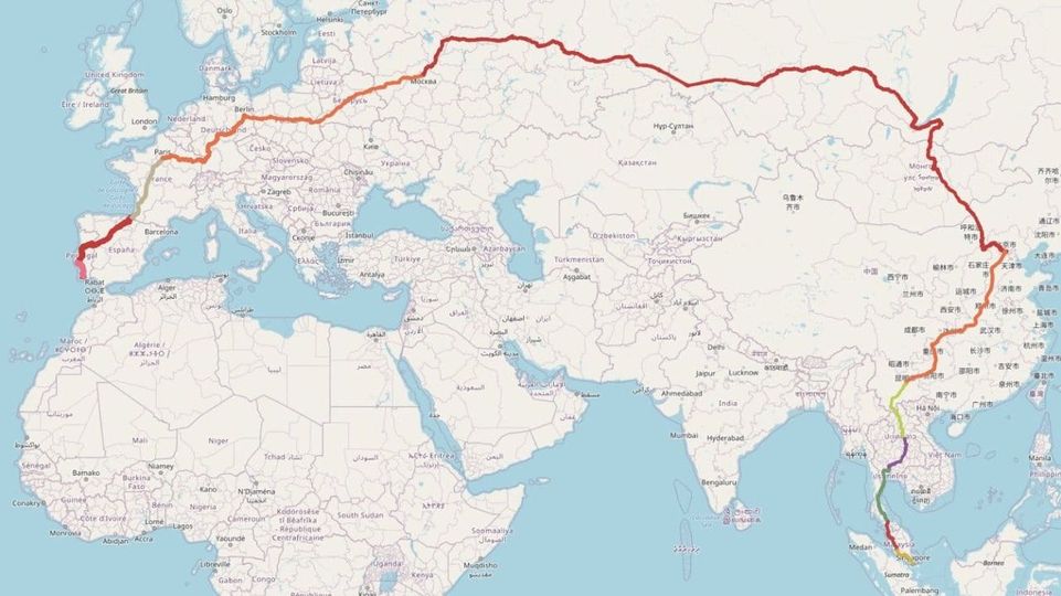 خريطة أطول رحلة قطار فى العالم