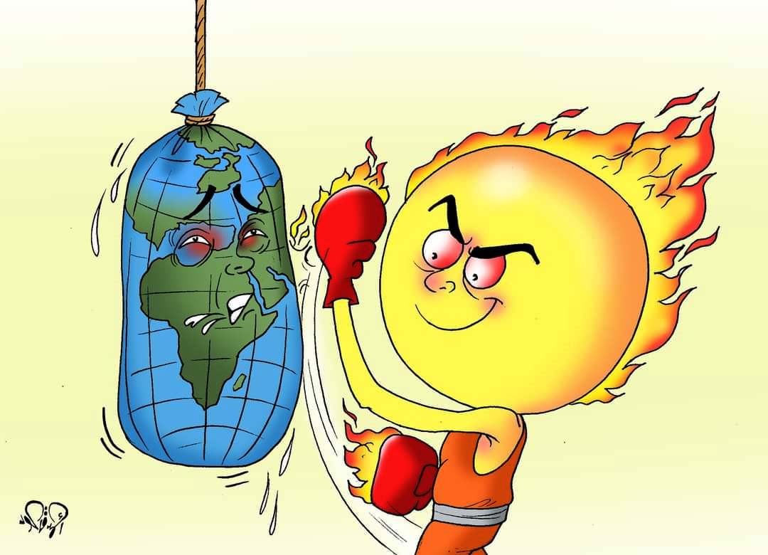 ارتفاع درجات الحرارة فى العالم والاحتباس الحرارى.. موجة الطقس الحارة فى كاريكاتير اليوم السابع