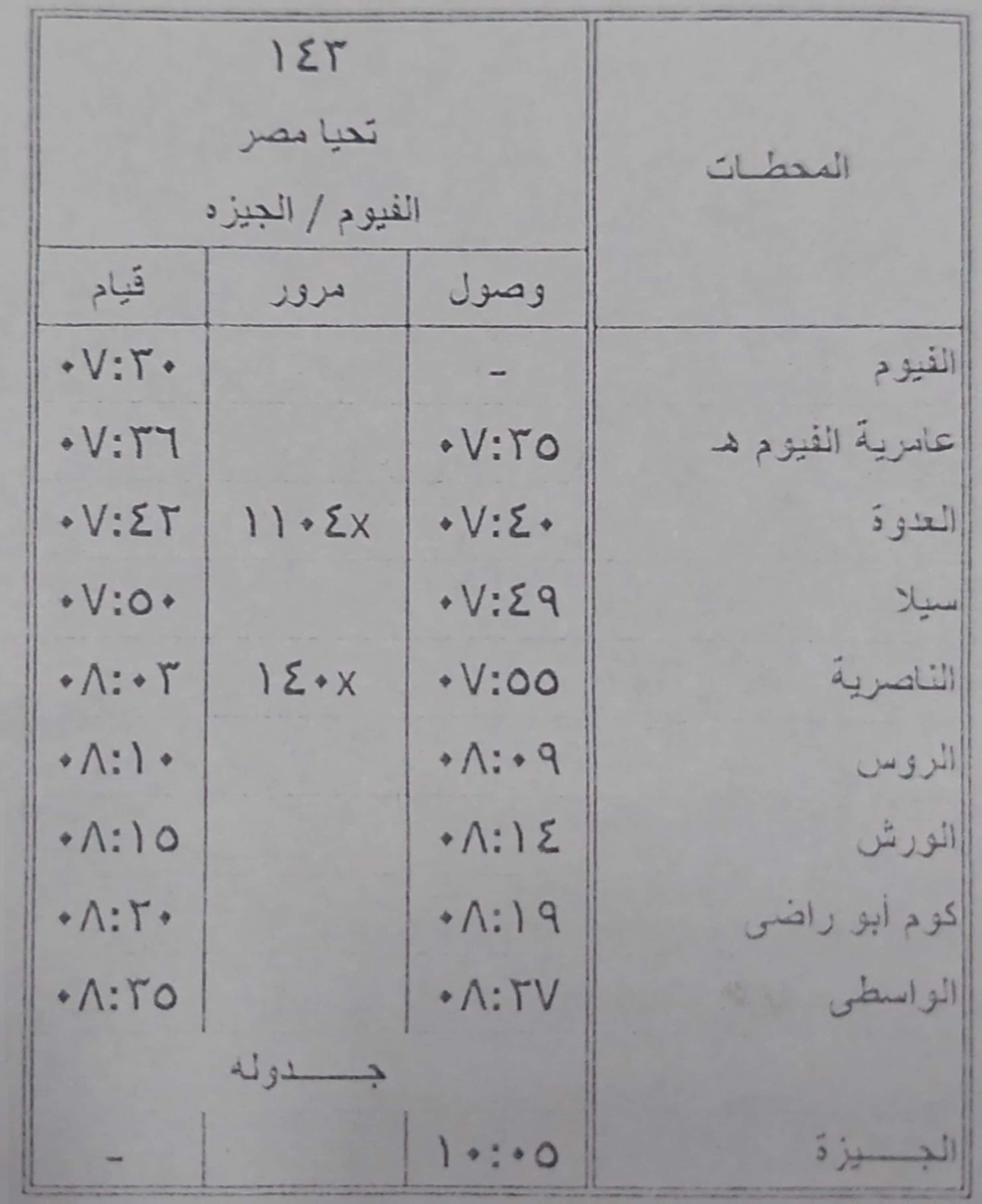 مواعيد بعض القطارات على خط القاهرة  الأقصر و الواسطي  الفيوم (2)