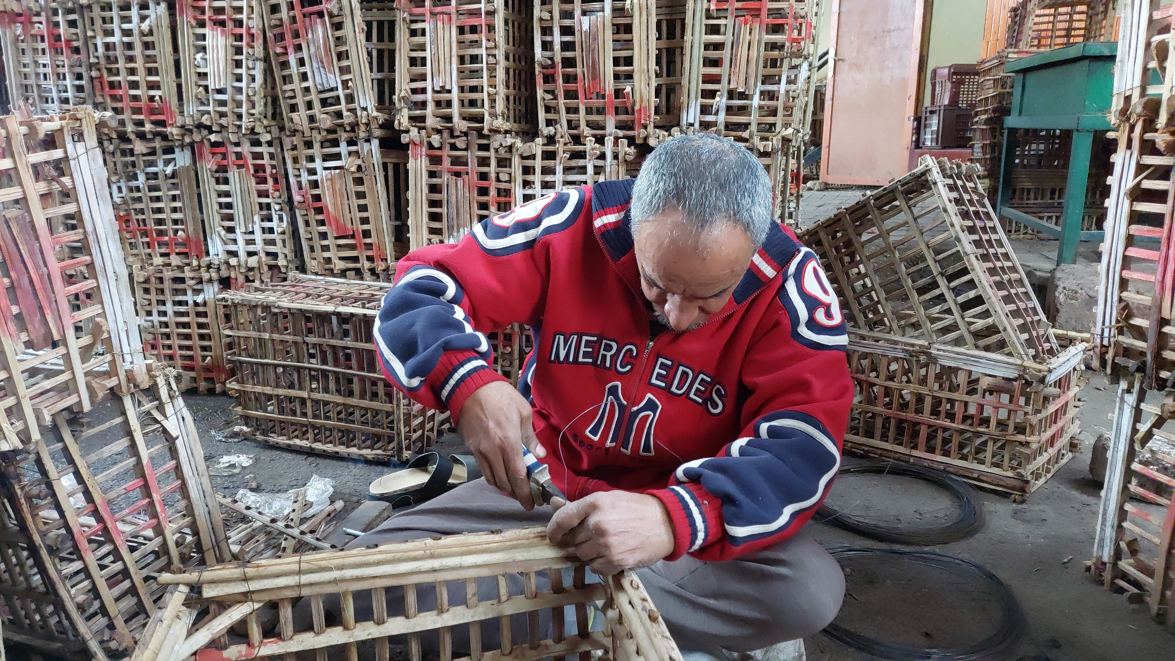 حكاية مصطفى خليفة في تجهيز الاقفاص الخشبية داخل سوق الجملة بالمحلة (3)