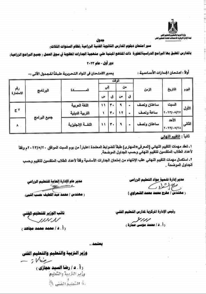 جداول امتحانات شهادة الدبلومات الفنية (71)