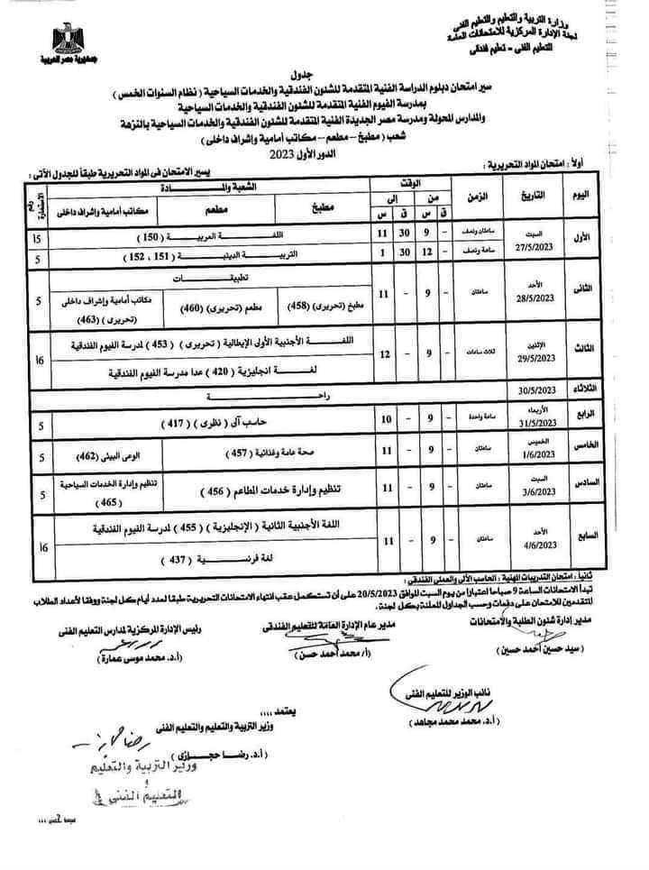 جداول امتحانات شهادة الدبلومات الفنية (54)