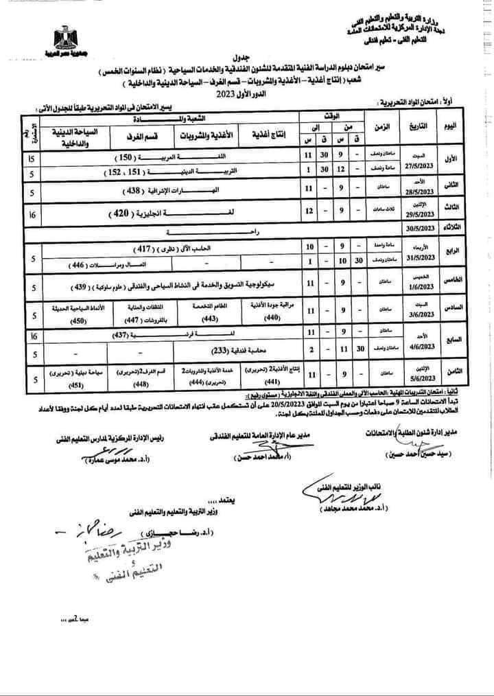 جداول امتحانات شهادة الدبلومات الفنية (53)