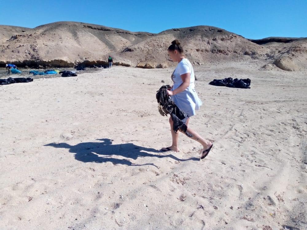 سائح تشارك فى نظافة شاطى صلايا 