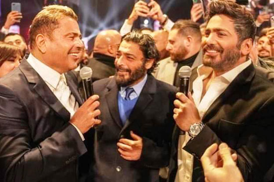 عمرو دياب وتامر حسني فى حفل زفاف أحمد عصام  (1)