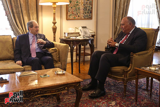 وزير الخارجية سامح شكري منذ قليل نظيره السوري فيصل المقداد (3)