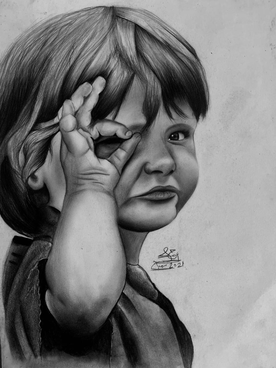 رسمه لطفل ير العياة بعين واحدة