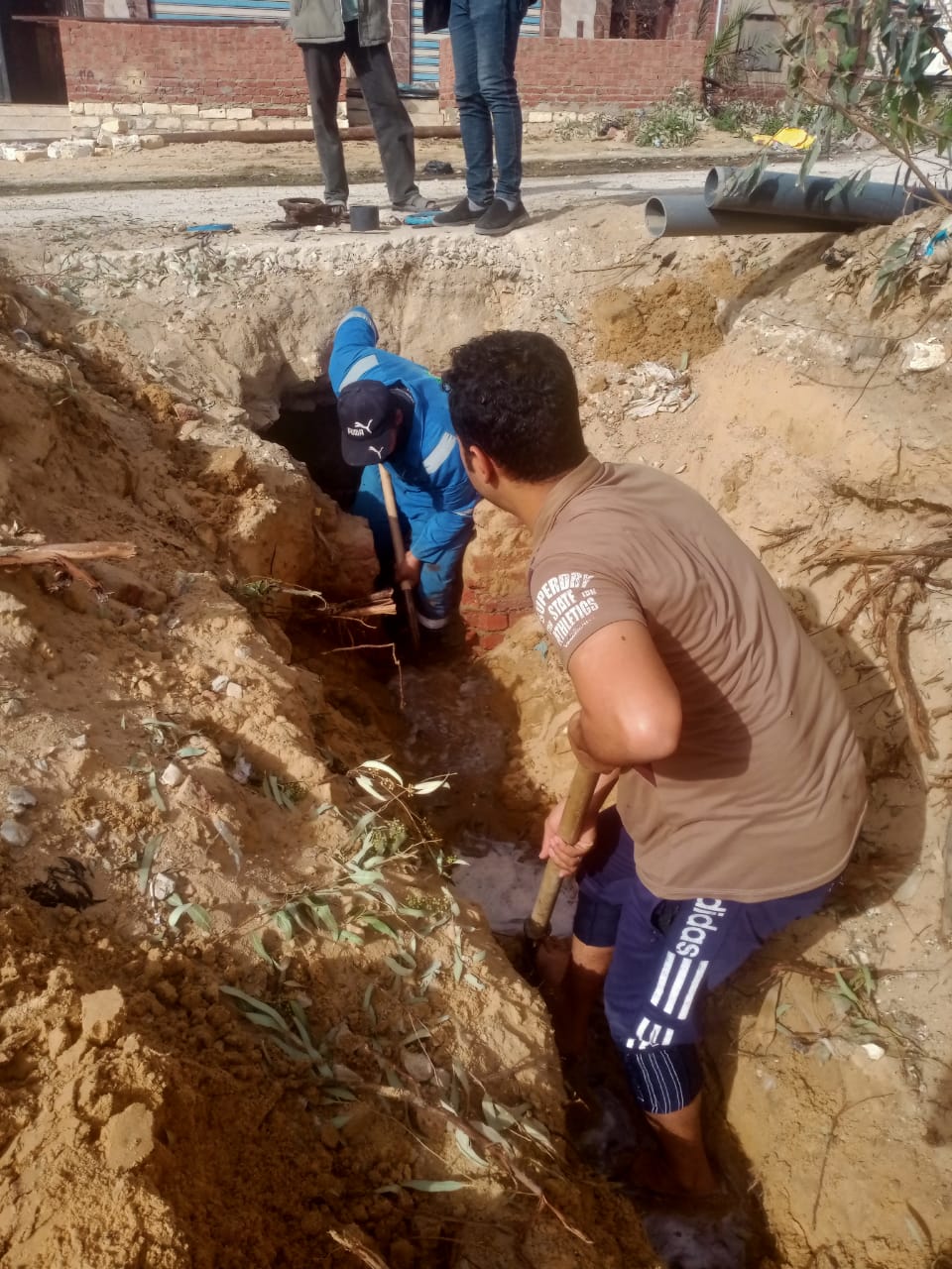 استخراج جذور الأشجار من الشبكات وإعادة ضخ مياه الشرب لـ 90 منزل بقرية التقدم بالإسماعيلية (2)