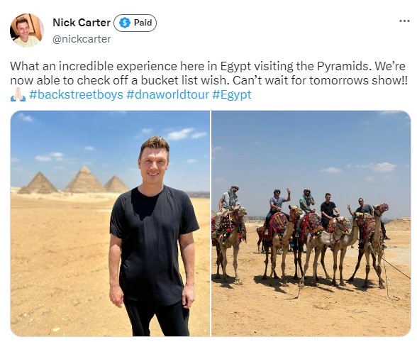 نيك كارتر يوثق رحلته إلى الأهرامات