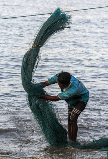 صياد هندى يقوم بتنظيف الشباك  (2)