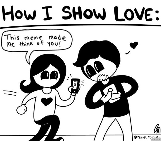 رسم كاريكاتير عن الميمز كلغة حب