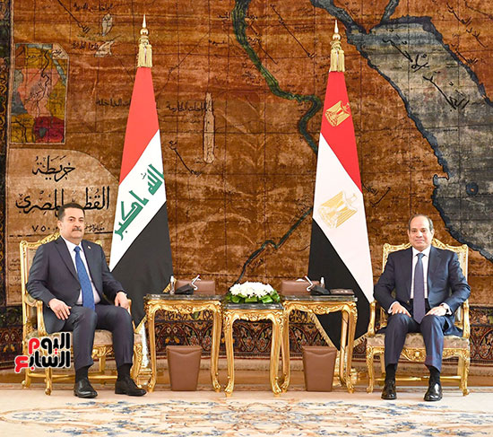 الرئيس عبد الفتاح السيسي، بقصر الاتحادية، محمد شياع السوداني، رئيس وزراء العراق (1)