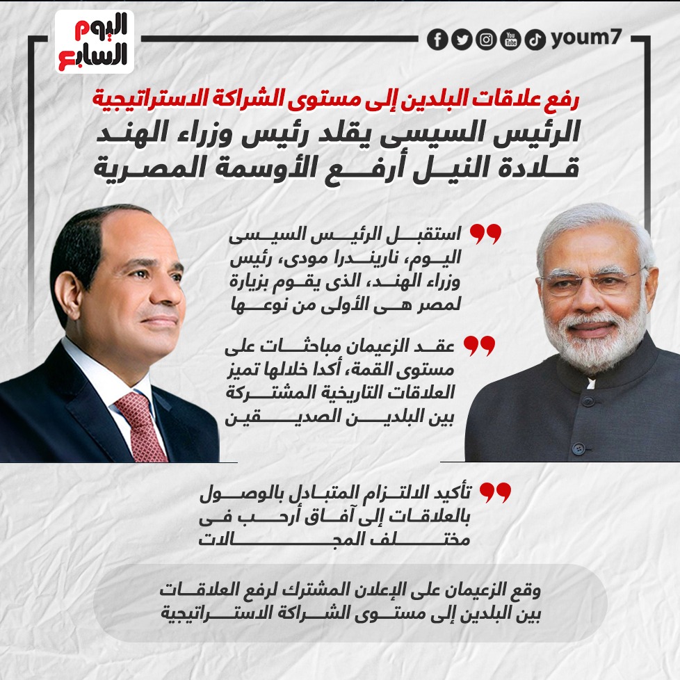 الرئيس السيسى يقلد رئيس وزراء الهند قلادة النيل أرفع الأوسمة المصرية