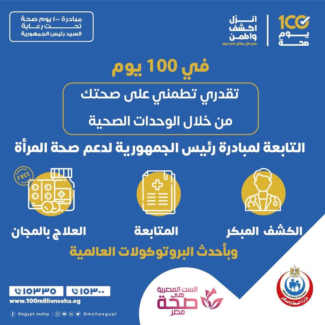 الكشف والعلاج بمبادرة 100 يوم صحة وفقا لاحدث البرتوكولات العلاجية