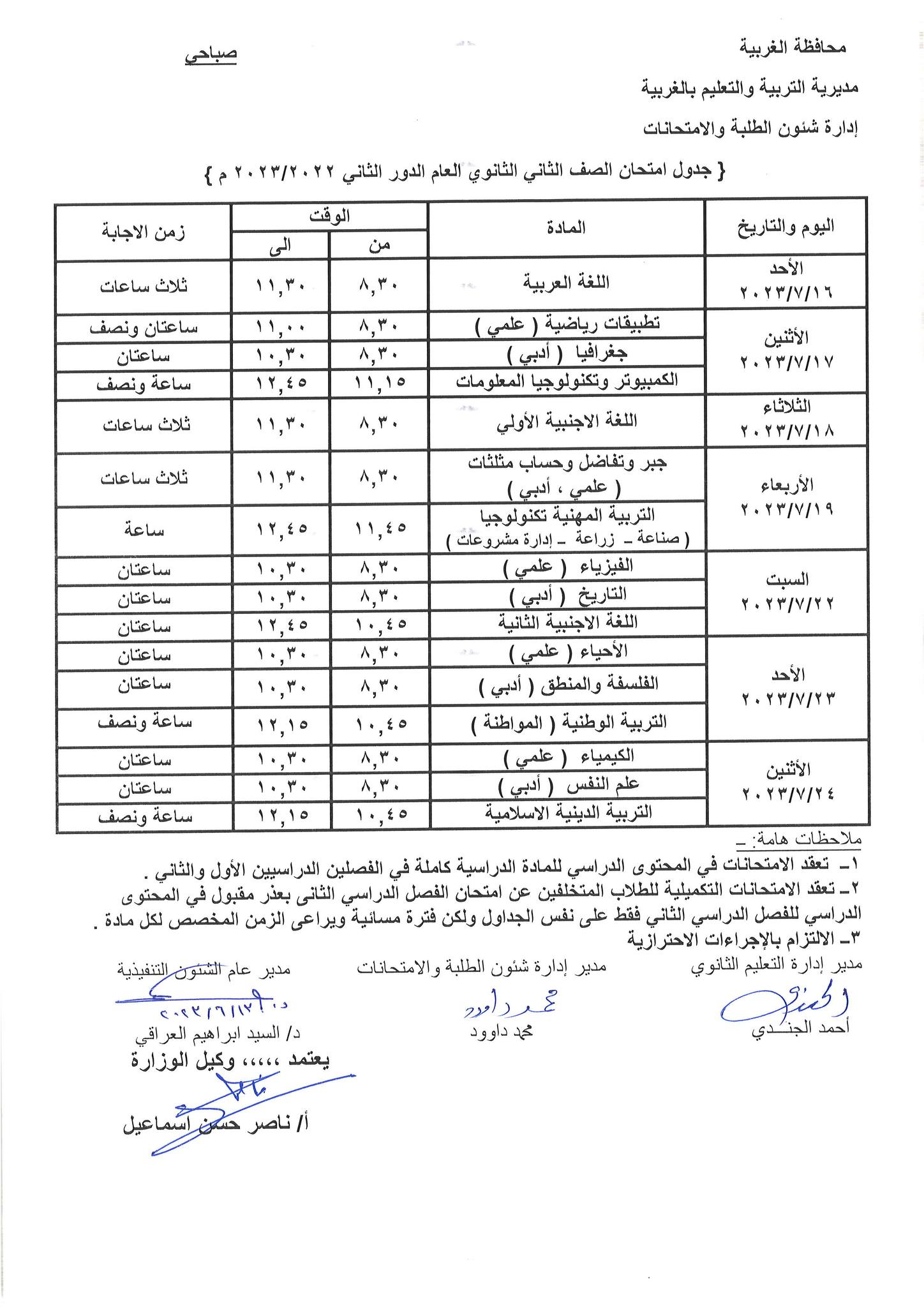 جداول الامتحانات (2)