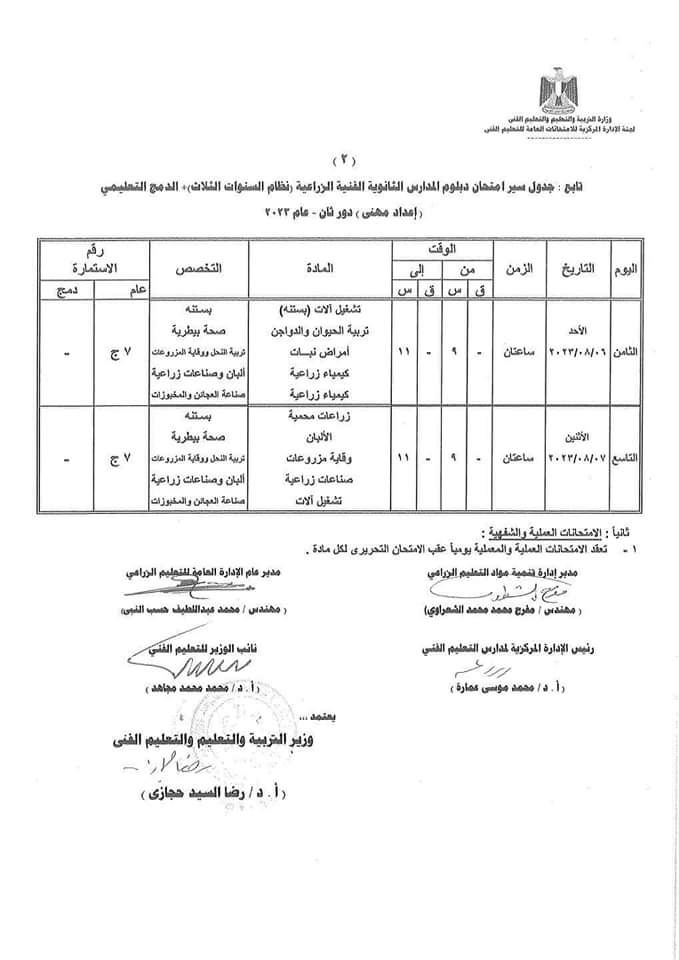  جدول امتحانات الدور الثاني لطلبة الدبلومات الفنية (30)