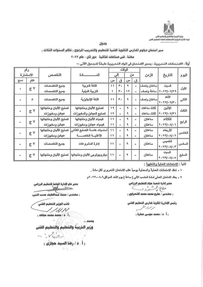  جدول امتحانات الدور الثاني لطلبة الدبلومات الفنية (29)