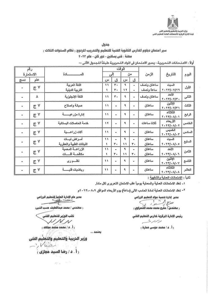  جدول امتحانات الدور الثاني لطلبة الدبلومات الفنية (31)