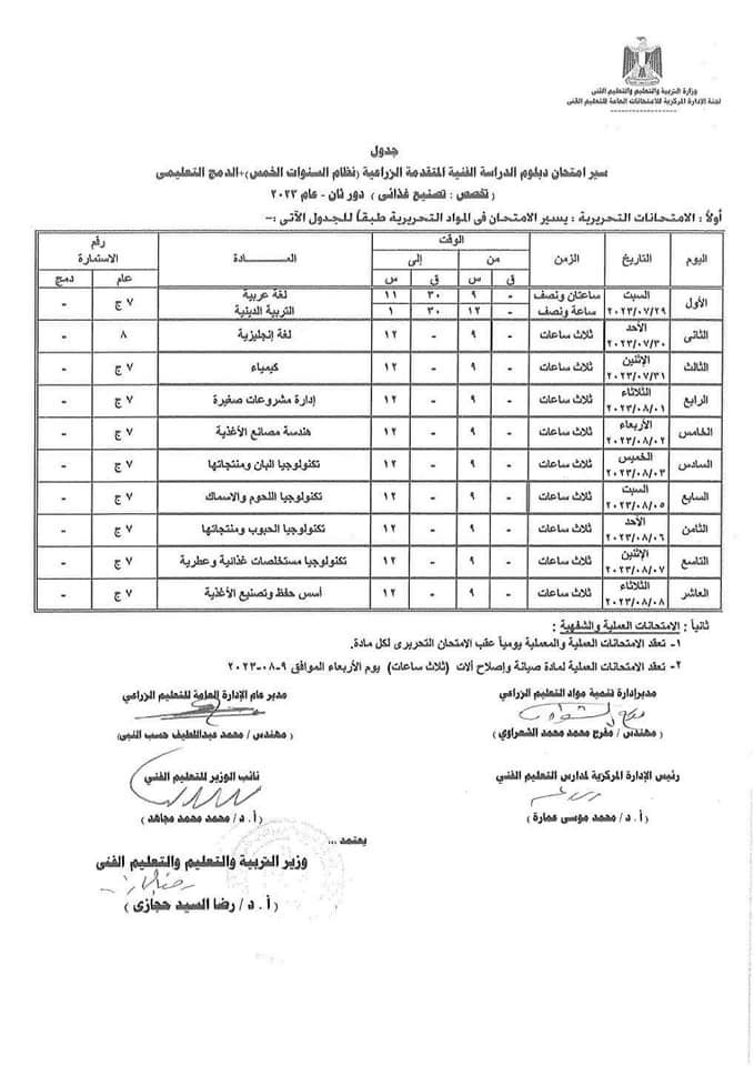  جدول امتحانات الدور الثاني لطلبة الدبلومات الفنية (33)