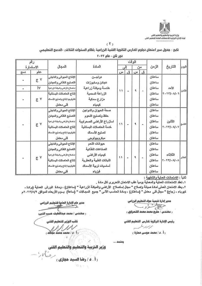  جدول امتحانات الدور الثاني لطلبة الدبلومات الفنية (25)