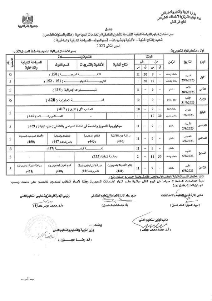  جدول امتحانات الدور الثاني لطلبة الدبلومات الفنية (21)