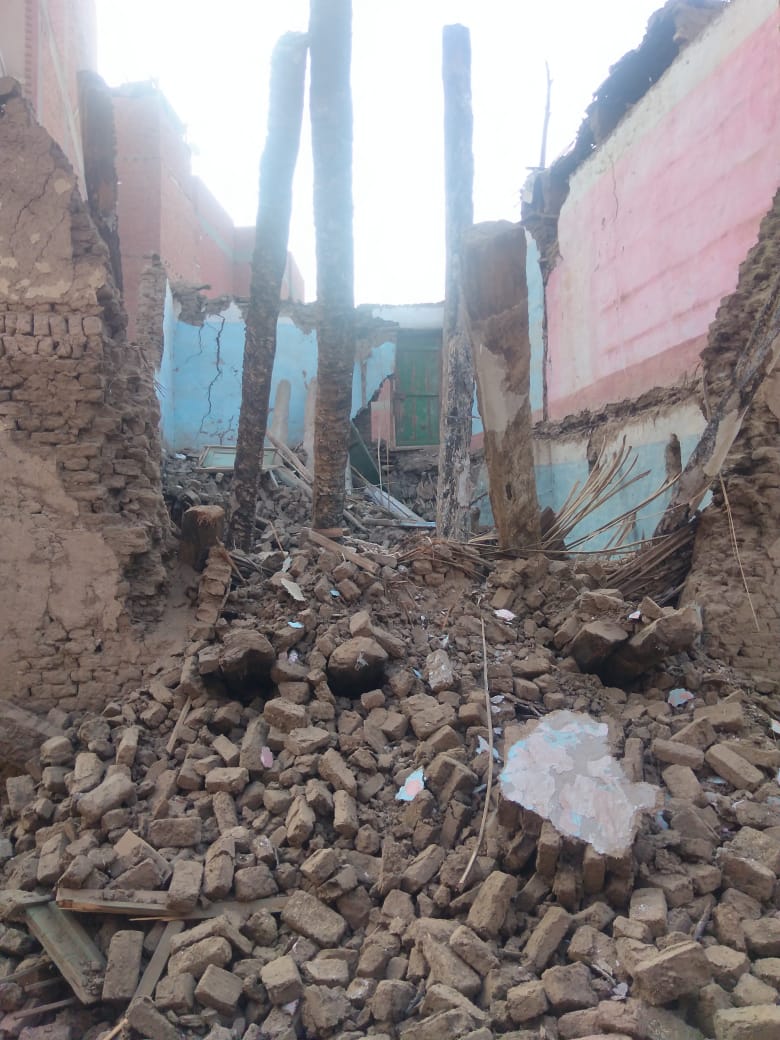 انهيار منزل مكون من طابقين بقرية الدوية فى بنى سويف (1)