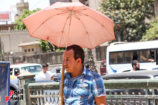 المواطنون يحملون الظلات للاحتماء من ارتفاع درجات الحراره  (4)