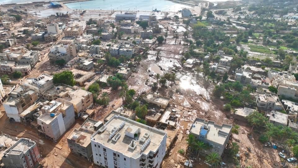 صورة جوية تبرز الدمار الكامل في درنة صورة جوية تبرز الدمار الكامل في درنة