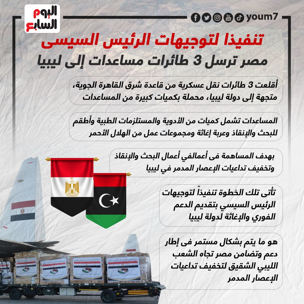مصر ترسل 3 طائرات مساعدات إلى ليبيا