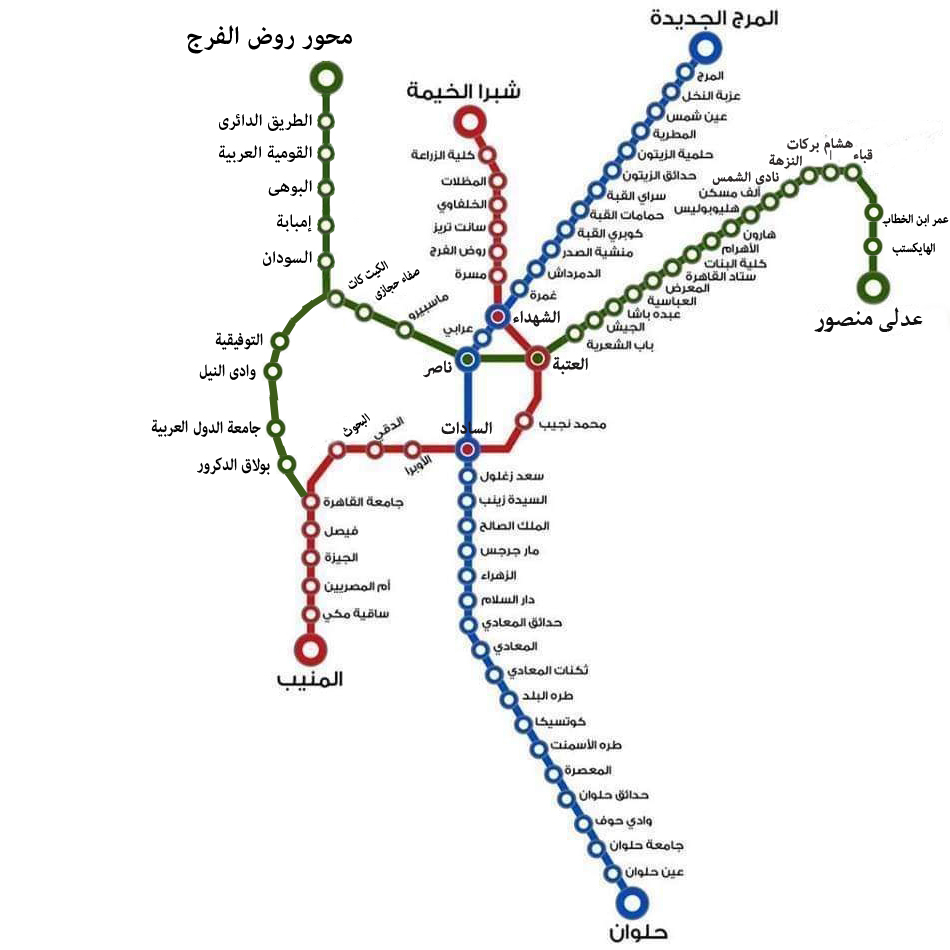 خريطة مترو الانفاق فى القاهرة الكبرى