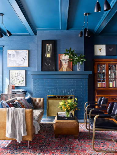 غرفة معيشة زرقاء