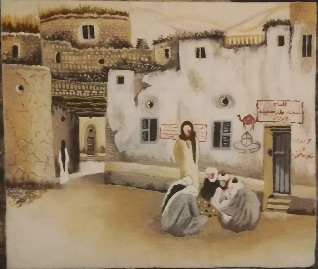 لوحة بالرمل عن القرية الواحاتية