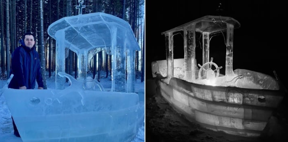 قارب مصنوع من الجليد