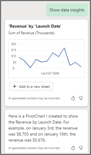 Excel نتيجة أداة الذكاء الاصطناعى مع