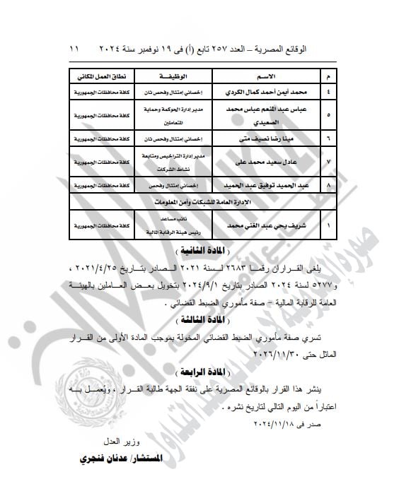 قرار المستشار عدنان فنجرى