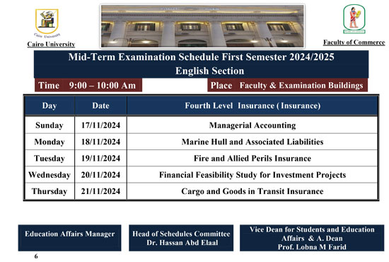 جدول امتحانات الميد تيرم لطلاب تجارة إنجليزى بجامعة القاهرة (6)