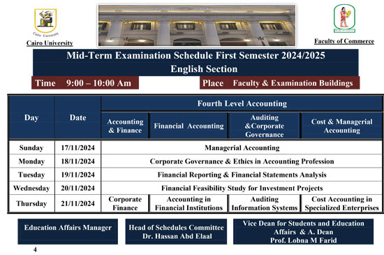 جدول امتحانات الميد تيرم لطلاب تجارة إنجليزى بجامعة القاهرة (4)