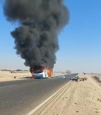 الحريق سببه شرز فى عجلة القيادة ولم يسفر عن مصابين