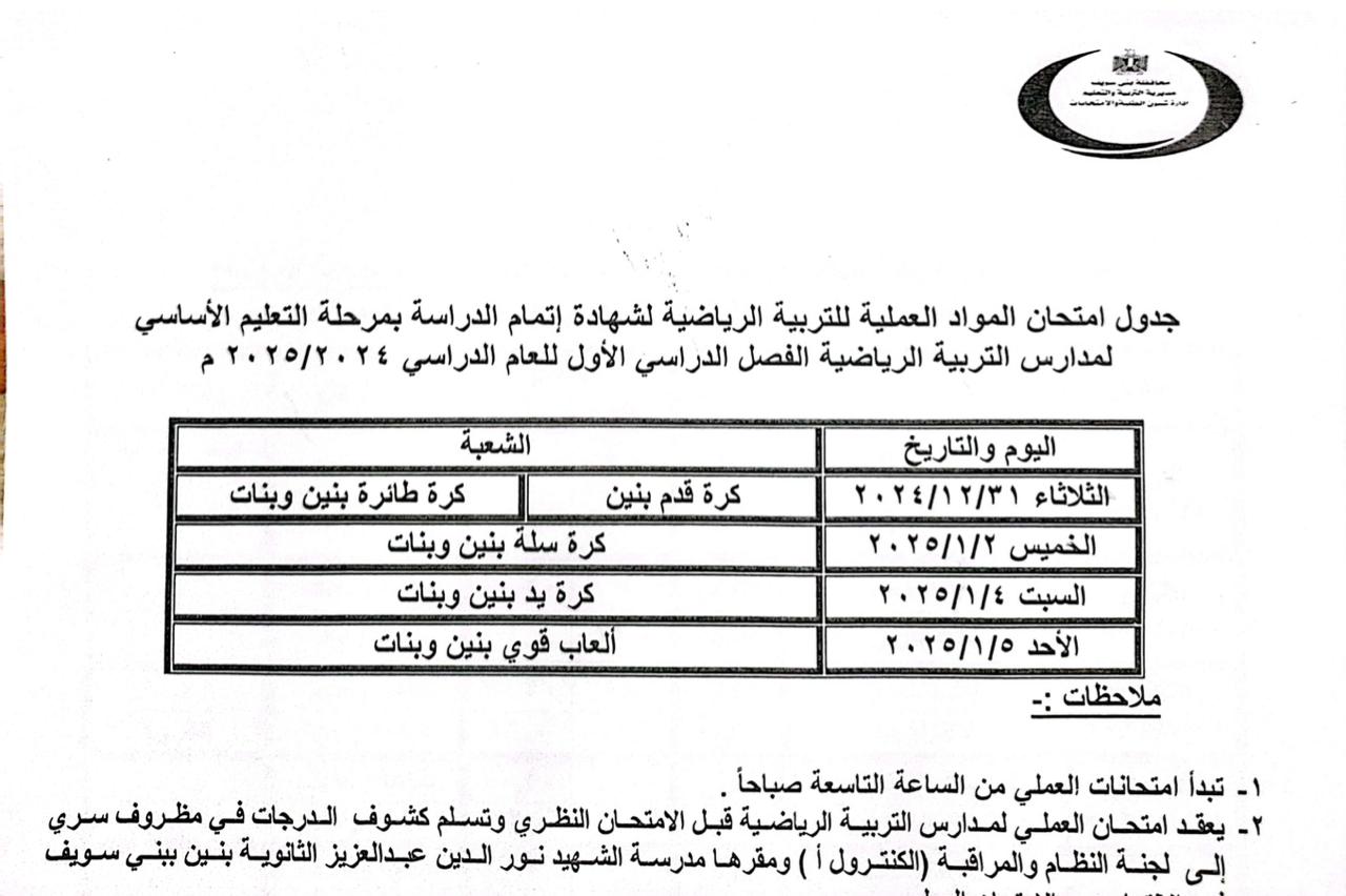 جدول مواعيد امتحانات النقل والشهادات العامة (13)