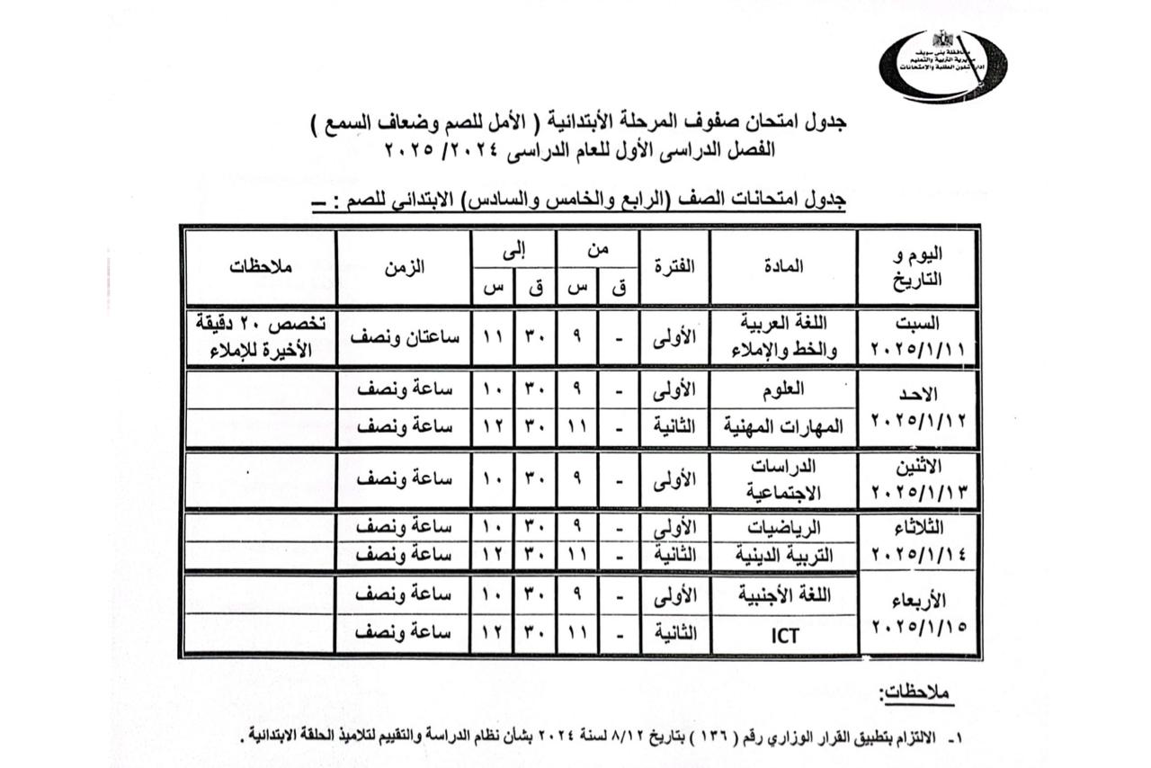 جدول مواعيد امتحانات النقل والشهادات العامة (5)