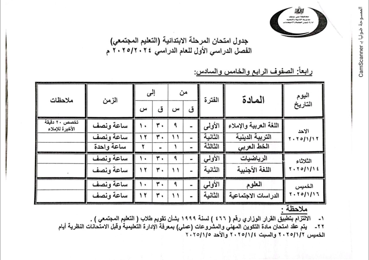 جدول مواعيد امتحانات النقل والشهادات العامة (18)