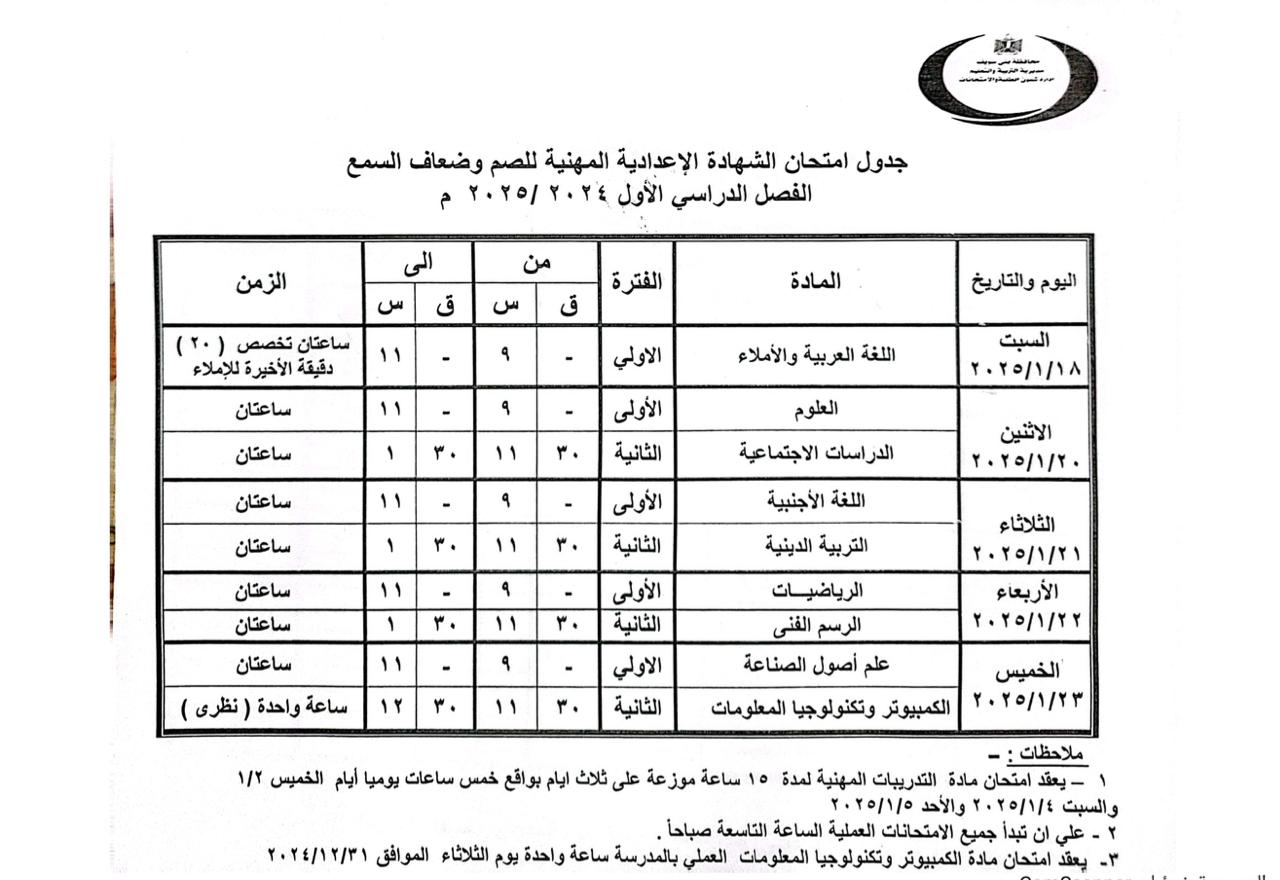 جدول مواعيد امتحانات النقل والشهادات العامة (10)