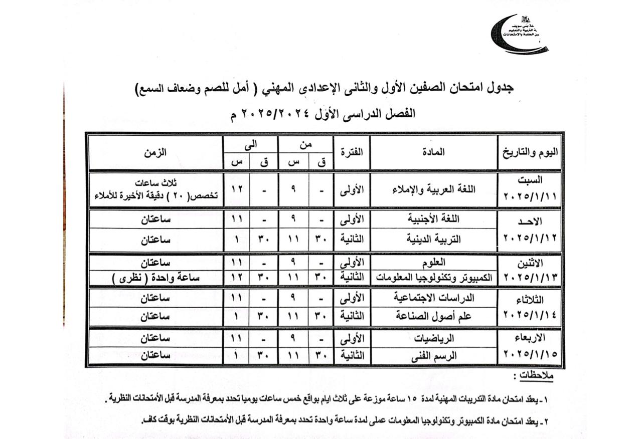 جدول مواعيد امتحانات النقل والشهادات العامة (9)