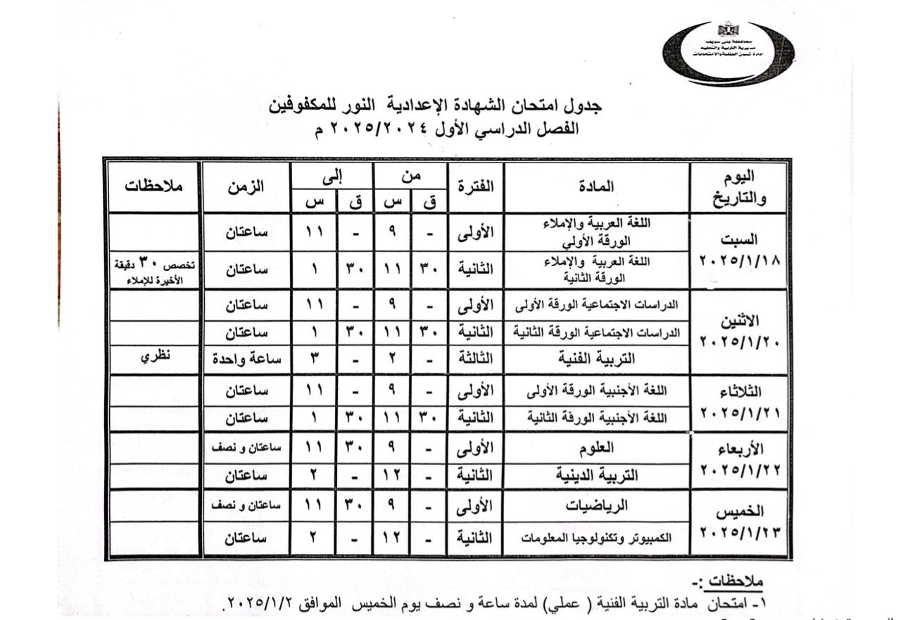 جدول مواعيد امتحانات النقل والشهادات العامة (15)