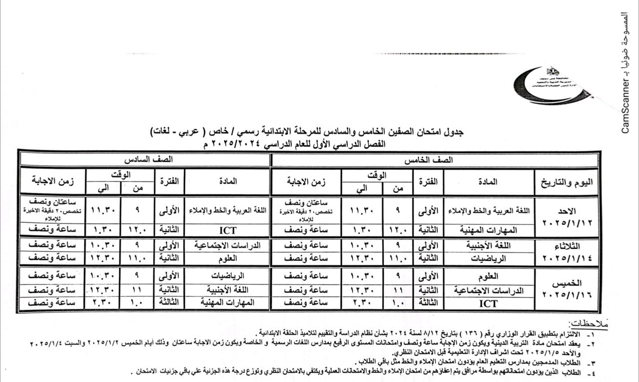 جدول مواعيد امتحانات النقل والشهادات العامة (1)